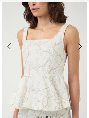 YAS Denim Peplum Embroidered Top - 36